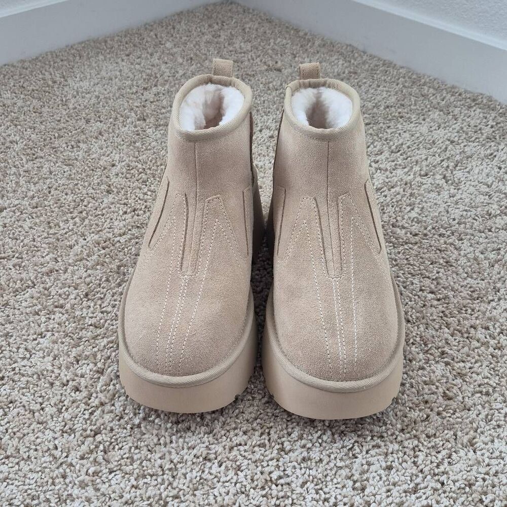 UGG CLASSIC ULTRA MINI HEIGHTS HICKORY PLATFORM BOOTS SIZE 10 - Picture 2 of 7